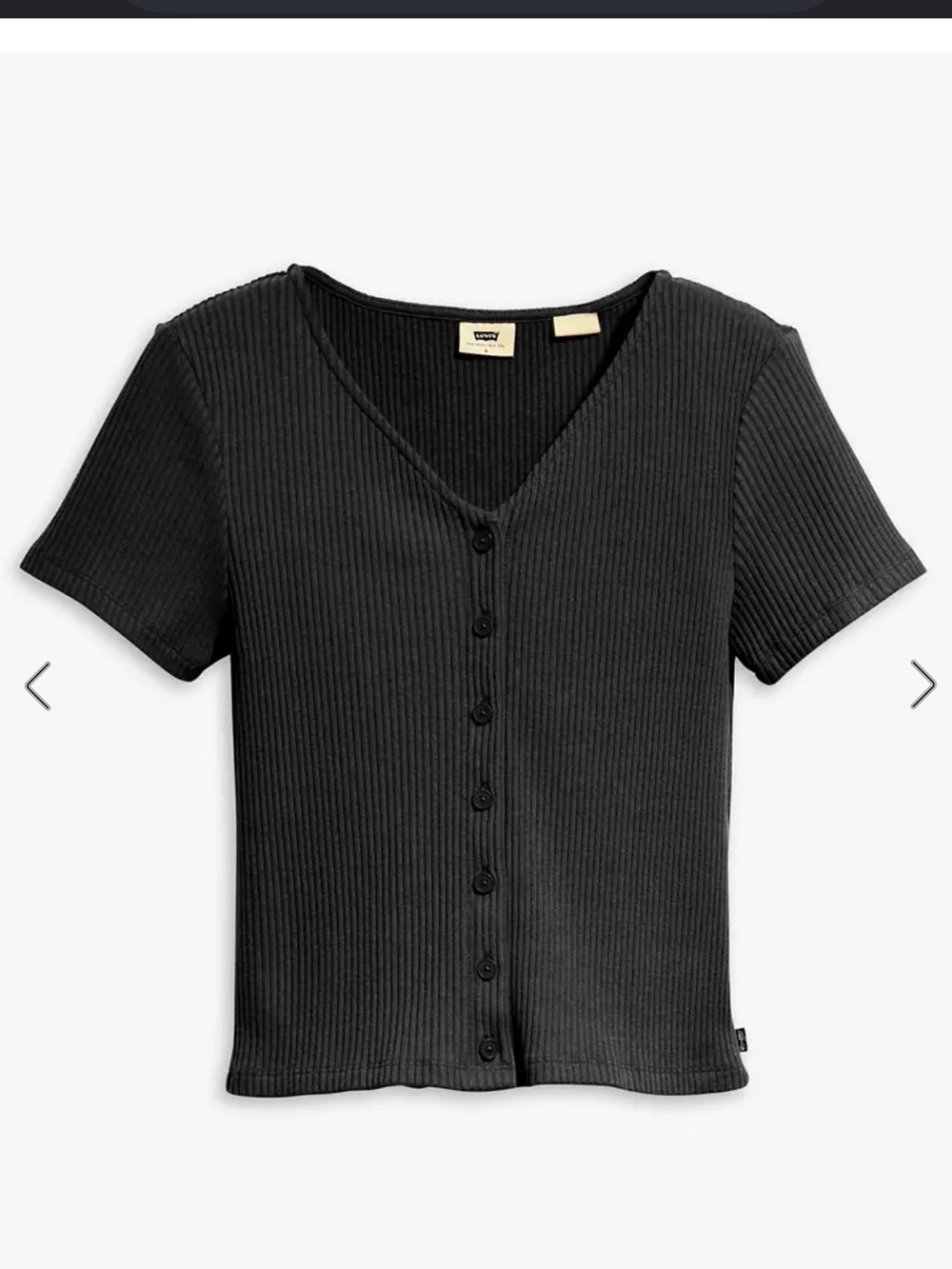 Levi’s Monica Short Sleeve Ribbed Button-Front Tee - Black Xsmall crop top